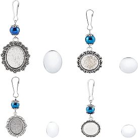 4 ensembles 4 style perles de verre et cabochons porte-clés, avec monture cabochon pendentif fleur en alliage, bouchons de perles de fleurs en alliage de zinc, épingle à oeil de fer et fermoir