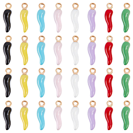 32 шт 8 цвета сплава эмалевые подвески, золотой свет, Горячий рог изобилия / прелести итальянского рога Корничелло