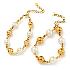 304 Stainless Steel & 201 Stainless Steel & Plastic Pearl Round Beaded Bracelets for Women