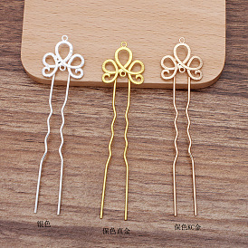 Iron Hair Fork Findings, with Alloy Flower Filigree Findings