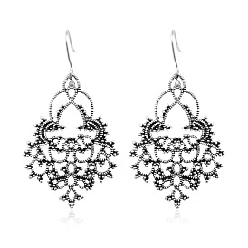 Chic Vintage Alloy Floral Earrings with Hollow Snowflake Pendant