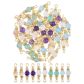 40 шт. 5 стили: натуральный зеленый авантюрин, розовый кварц, аметист, окрашенный белый нефрит и цитрин, круглые подвески-соединители, с латунными хрустальными бусинами-разделителями из стразов и 304 петлями из нержавеющей стали, золотые