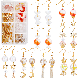 SUNNYCLUE DIY Lantern Dangle Earring Making Kits, Including Moon Star 201 Stainless Steel & Alloy & Iron Pendants, Bowknot Alloy Link Connector, Brass Earring Hooks, Round & Flat Round Glass Beads