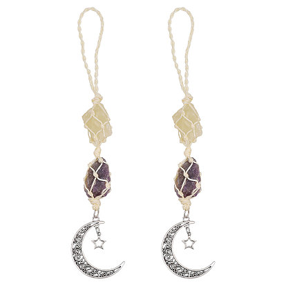 2шт. самородки натурального аметиста и цитрина для подвесных ловцов солнца, Подвеска в виде луны в тибетском стиле для украшения сада и улицы