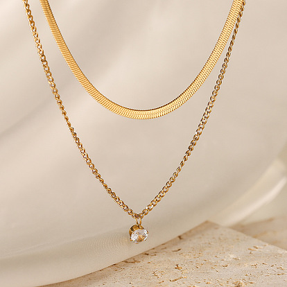 Irregular Metal Beaded Titanium Steel Snake Chain Double Layer Necklace with High-end Feeling