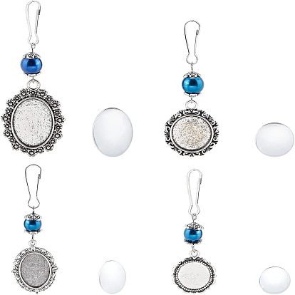 4 ensembles 4 style perles de verre et cabochons porte-clés, avec monture cabochon pendentif fleur en alliage, bouchons de perles de fleurs en alliage de zinc, épingle à oeil de fer et fermoir