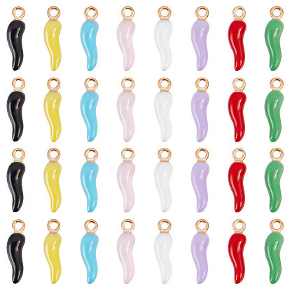 32 шт 8 цвета сплава эмалевые подвески, золотой свет, Горячий рог изобилия / прелести итальянского рога Корничелло