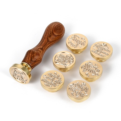 Brass Retro Wax Sealing Stamp, with Wooden Handle for Post Decoration DIY Card Making