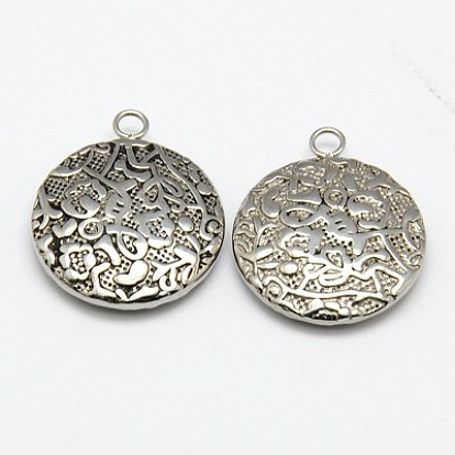304 Stainless Steel Pendants, Flat Round, 27x23x5mm, Hole: 2mm