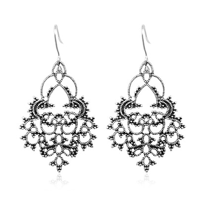 Chic Vintage Alloy Floral Earrings with Hollow Snowflake Pendant