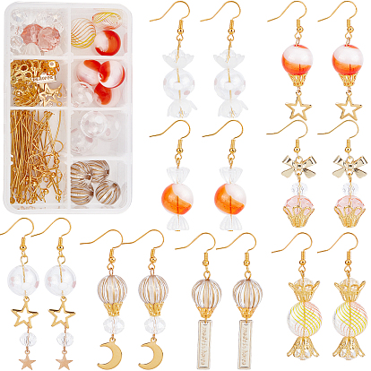 DIY Lantern Dangle Earring Making Kits, Including Moon Star 201 Stainless Steel & Alloy & Iron Pendants, Bowknot Alloy Link Connector, Brass Earring Hooks, Round & Flat Round Glass Beads