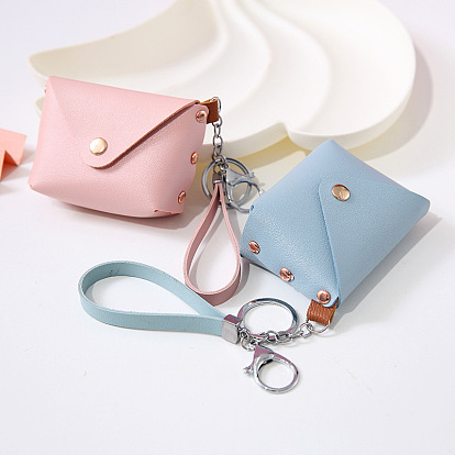 Solid Color Clutch Bag PU Leather Handbag Mini Key Wallet Keychai, with Coin Purse Buckle Purse