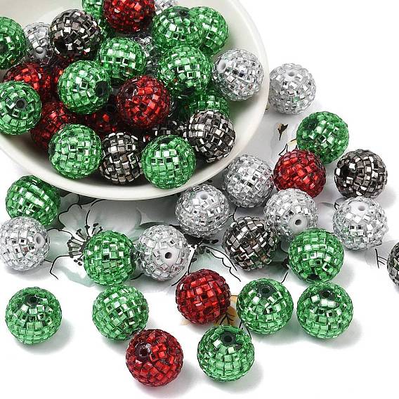 Акриловые бусины из стразов на рождественскую тематику, круглая с квадратным стразом, блестящие бусины для изготовления украшений своими руками, ручки и поделки из бисера