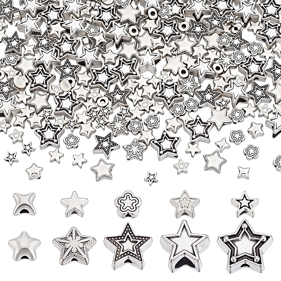 200 pcs 10 styles perles en alliage de style tibétain, sans cadmium et sans plomb, étoiles