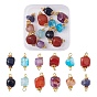 12Pcs 4 Colors Natural Agate Dyed Beads Connector Charms, Nuggets Charms with Golden Plated Alloy Spacer Flower Beads and Brass Loops