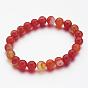 Natural Striped Agate/Banded Agate Beaded Stretch Bracelets, Round