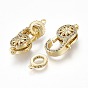 Brass Micro Pave Clear Cubic Zirconia Lobster Claw Clasps, with Bail Beads/Tube Bails, Flower