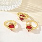 Anillos abiertos de latón y cristal para mujer, sagrado Corazón, larga duración plateado, chapado en rack, sin plomo y el cadmio