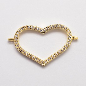 CZ латунные микро проложить кубических ссылки циркония, без кадмия, без никеля и без свинца, открытое сердце, 17x29.5x3 мм, отверстие : 1 мм