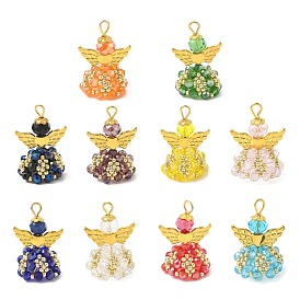 Подвески гальванизируйте стекла, ангел, с золотыми бусинами из сплава и железной петлей, граненые