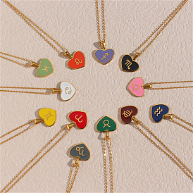 Collier pendentif coeur avec constellation en acier titane et émail