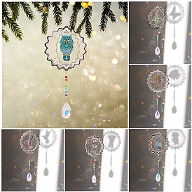 DIY Wind Chime Diamond Painting Kits, Including Crystal Pendant, Resin Rhinestones, Pen, Tray & Glue Clay, Bird/Owl/Butterfly/Deer/Fish/Dragonfly Pattern