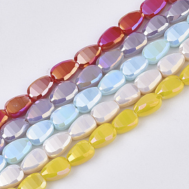 Electroplate Opaque Solid Color Glass Beads Strands, AB Color Plated, Faceted, Teardrop