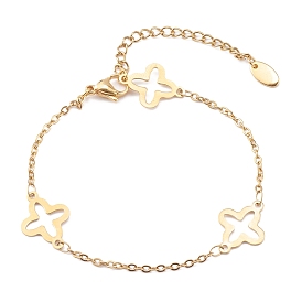 304 Stainless Steel Clover Link Bracelets, with Cable Chains