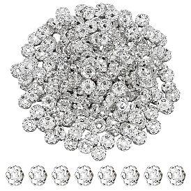 200 шт. Латунные бусины-распорки со стразами, класс А, волнистый край, серебряный цвет гальваническим, плоско-круглые