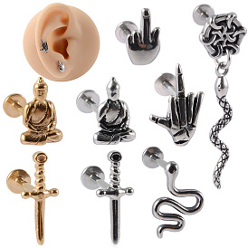 304 безрезьбовая серьга-гвоздик из нержавеющей стали, козелок шпилька, плоская серьга сзади