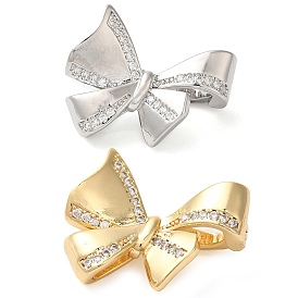 Brass Micro Pave Clear Cubic Zirconia Fold Over Clasps, Bowknot