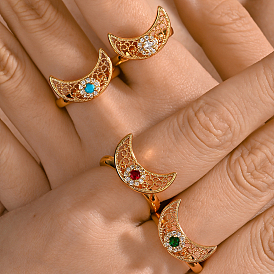 Кольца для женщин с латунным паве из кубического циркония, луна