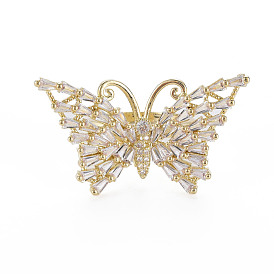 Clear Cubic Zirconia Butterfly Cuff Ring, Brass Open Ring for Women, Nickel Free