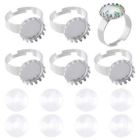 Nbeads DIY Flat Round Finger Ring Making Kit, Including Adjustable 304 Stainless Steel Finger Rings Components & Transparent Glass Cabochons