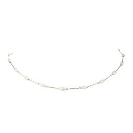 Ручная работа 316 ожерелья из хирургической нержавеющей стали и рисового пластика с жемчужными звеньями, белые