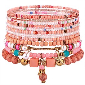 11 Набор эластичных браслетов из бисера в стиле бохо, многослойные составные браслеты, красочные браслеты из бисера с морскими звездами для женщин