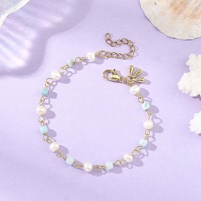 Bracelets en perles naturelles et larimar cubiques pour femmes, bleu ciel