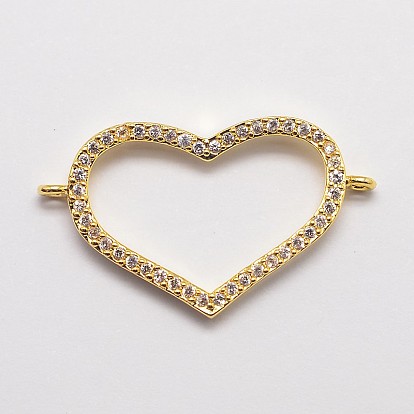 CZ латунные микро проложить кубических ссылки циркония, без кадмия, без никеля и без свинца, открытое сердце, 17x29.5x3 мм, отверстие : 1 мм