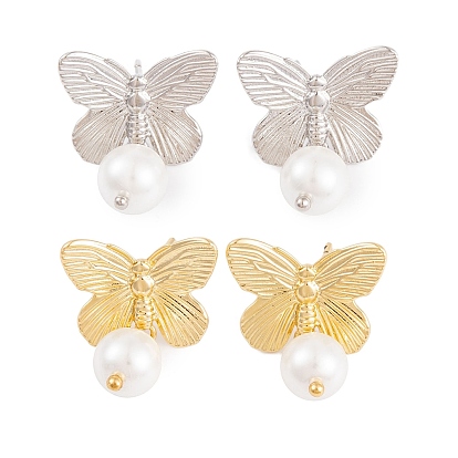 Boucles d'oreilles en perles d'abs en laiton plaqué en crémaillère, sans cadmium et sans plomb, plaqué longue durée, papillon