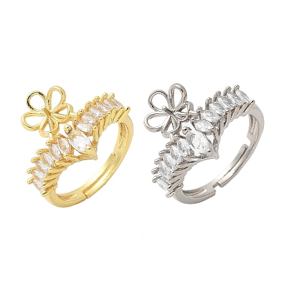 Цветочная латунь микропаве кубический цирконий регулируемые настройки кольца, за половину пробурено бисера, стойки покрытие, долговечный, без свинца и без кадмия
