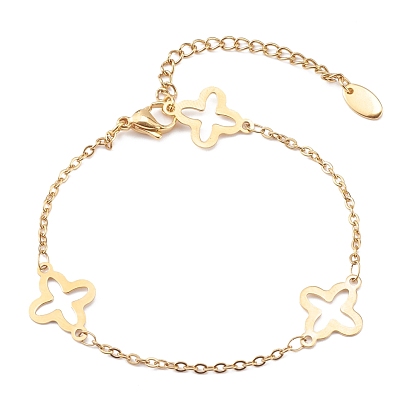 304 Stainless Steel Clover Link Bracelets, with Cable Chains