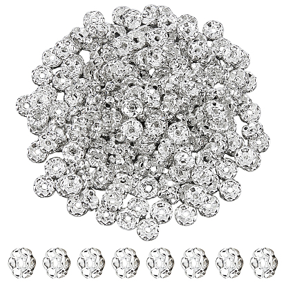 200 шт. Латунные бусины-распорки со стразами, класс А, волнистый край, серебряный цвет гальваническим, плоско-круглые