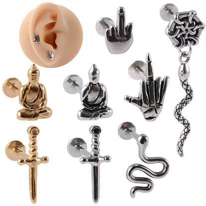 304 безрезьбовая серьга-гвоздик из нержавеющей стали, козелок шпилька, плоская серьга сзади