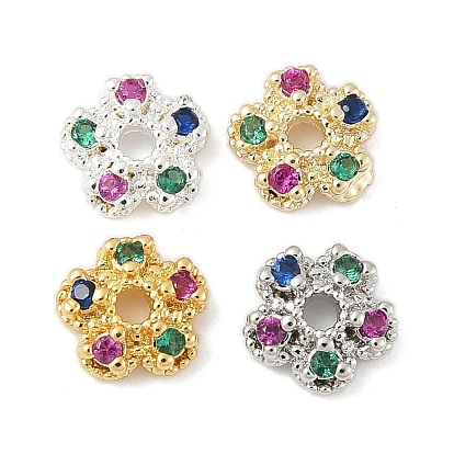 Латунные колпачки для бусин с микропаве и разноцветными фианитами, 5-лепестков цветка