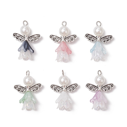 Стеклянные бусины с акриловыми колпачками, бусины из сплава, круглые бусины из АБС-пластика с имитацией жемчуга и железные булавки с плоской головкой, ангел