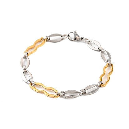201 Stainless Steel Oval Link Chain Bracelets, with 304 Stainless Steel Clasps