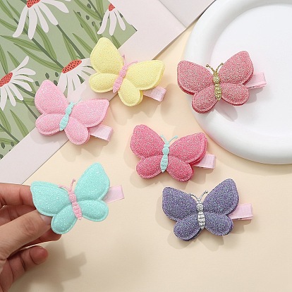 Glitter Butterfly Cloth Alligator Hair Clips, for Girls