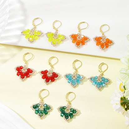 Серьги-гвоздики с застежкой-молнией в форме листа из бисера ручной работы, золотые