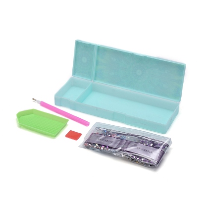 5D DIY Diamond Painting Stickers Kits For ABS Pencil Case Making, with Resin Rhinestones, Diamond Sticky Pen, Tray Plate and Glue Clay, Rectangle with Flower Pattern