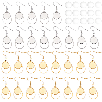 Набор для самостоятельного изготовления заготовок для сублимационной серьги, в том числе 304 крючки для серег из нержавеющей стали с плоскими круглыми кабошонами, Кабошоны из стекла